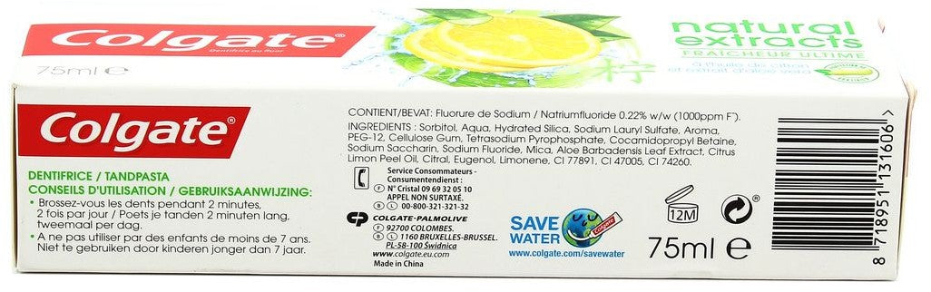 Colgate Natural Extracts Ultimate Freshness Toothpaste, Lemon & Mint, 75 ml