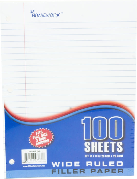 A+ Homework Wide Ruled Filler Paper, 100 sheets