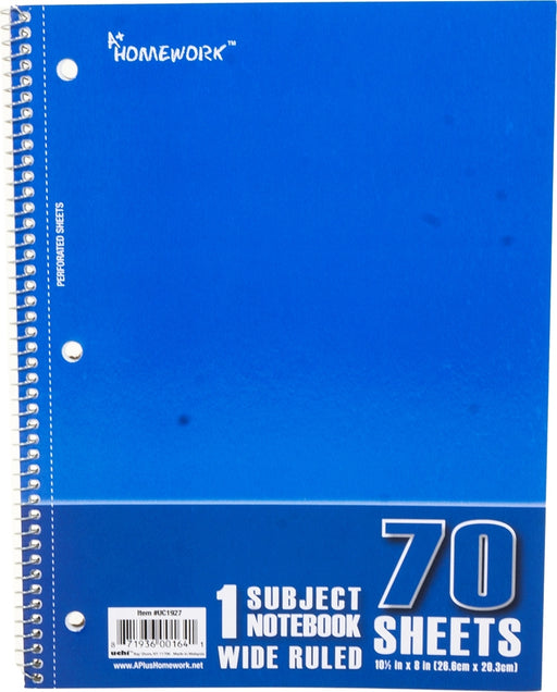 A+ Homework 1 Subject Wide Ruled Notebook, 70 sheets