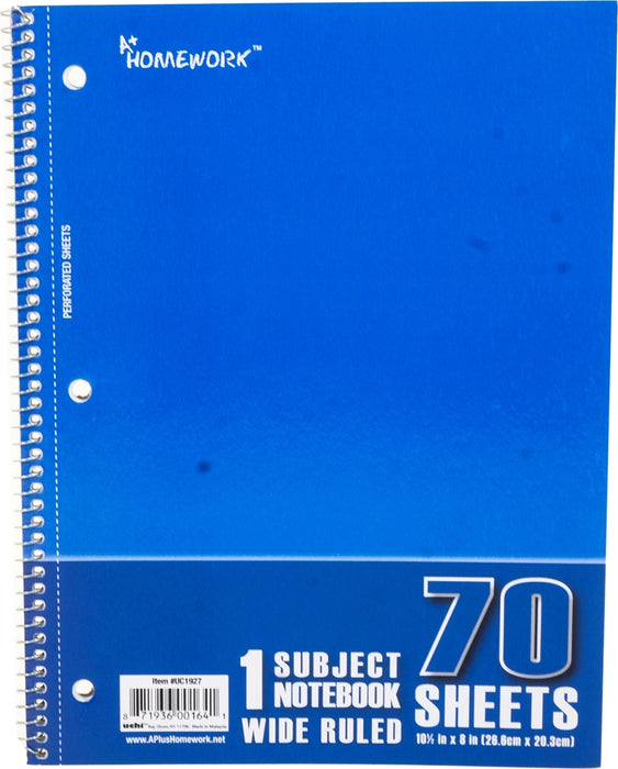 A+ Homework 1 Subject Wide Ruled Notebook, 70 sheets