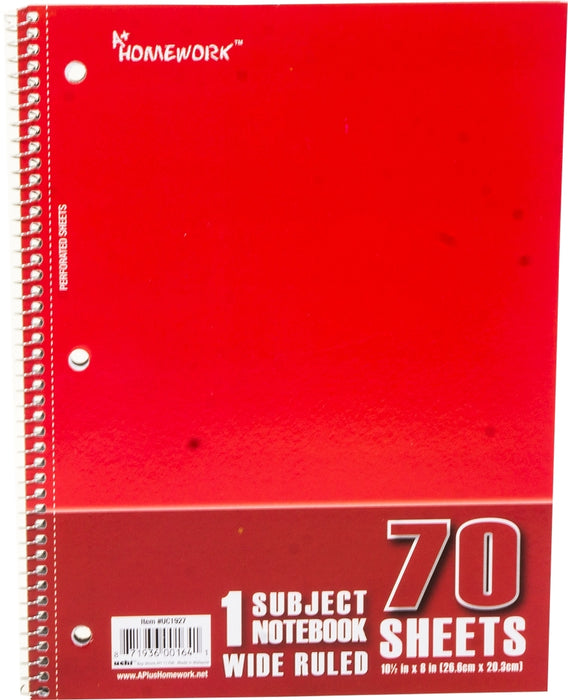 A+ Homework 1 Subject Wide Ruled Notebook, 70 sheets