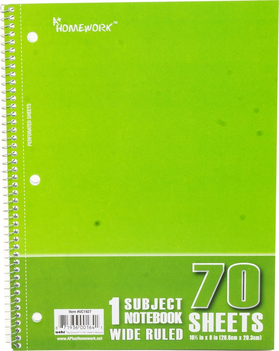 A+ Homework 1 Subject Wide Ruled Notebook, 70 sheets