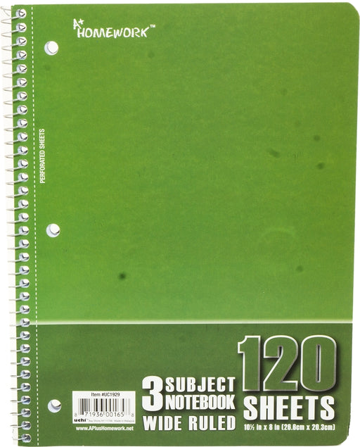 A+ Homework 3 Subject Wide Ruled Notebook, 120 sheets