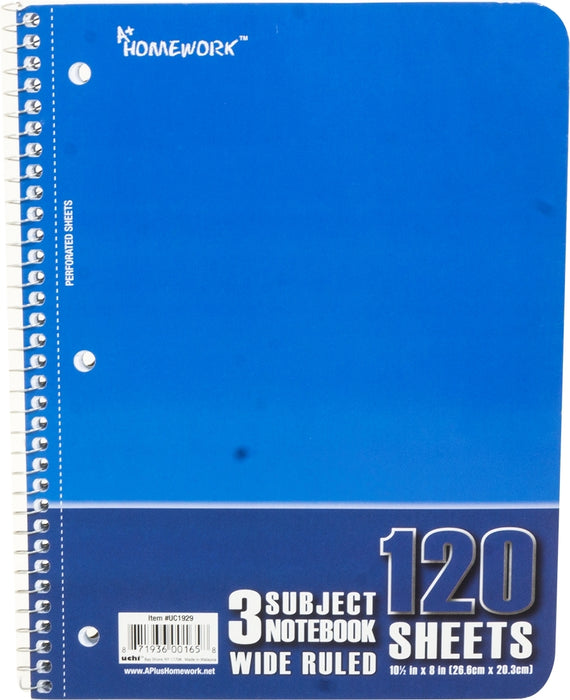 A+ Homework 3 Subject Wide Ruled Notebook, 120 sheets