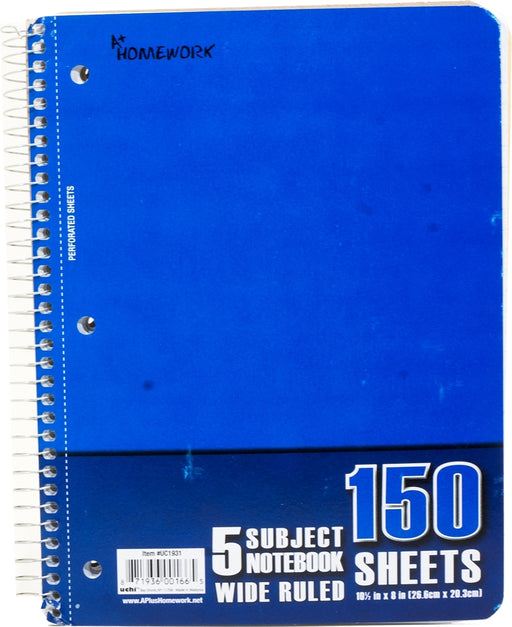 A+ Homework 5 Subject Wide Ruled Notebook, 150 sheets