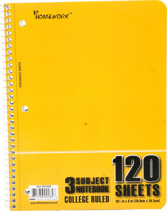 A+ Homework 3 Subject College Ruled Notebook, 120 sheets