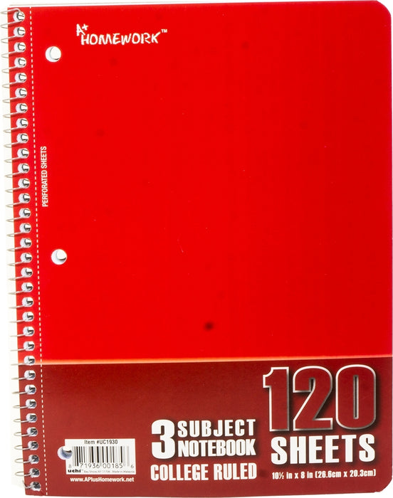 A+ Homework 3 Subject College Ruled Notebook, 120 sheets