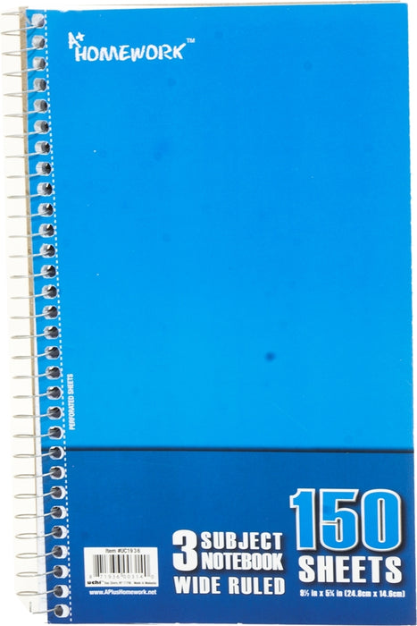 A+ Homework 3 Subject Wide Ruled Notebook, 24.8 x 14.6 cm, 150 sheets