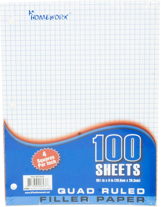 A+ Homework Quad Ruled Filler Paper, 100 sheets