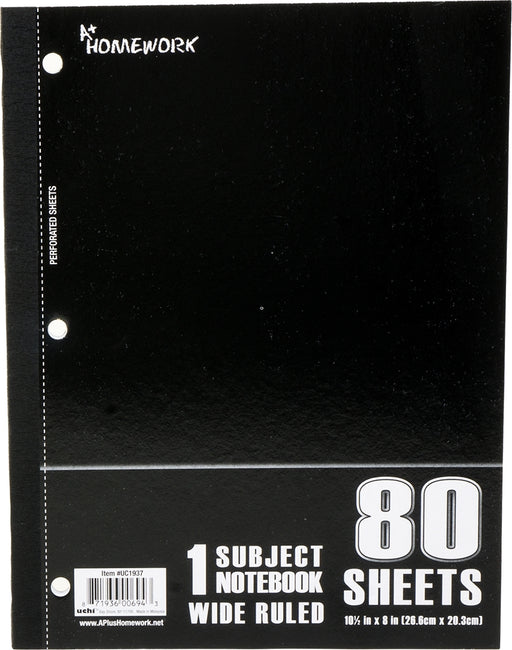 A+ Homework 1 Subject Wide Ruled Notebook, 26.6 x 20.3 cm, 80 sheets