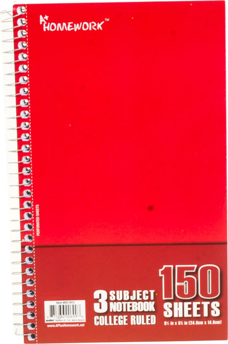 A+ Homework 3 Subject College Ruled Notebook, 24.8 x 14.6 cm, 150 sheets