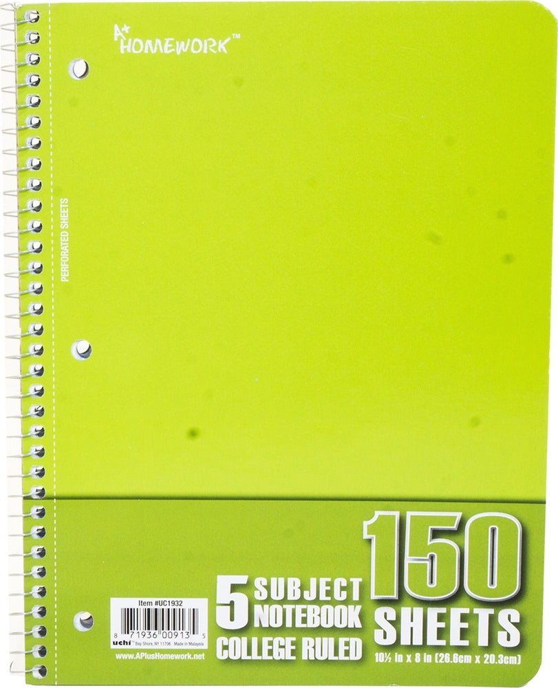 A+ Homework 5 Subject College Ruled Notebook, 150 sheets