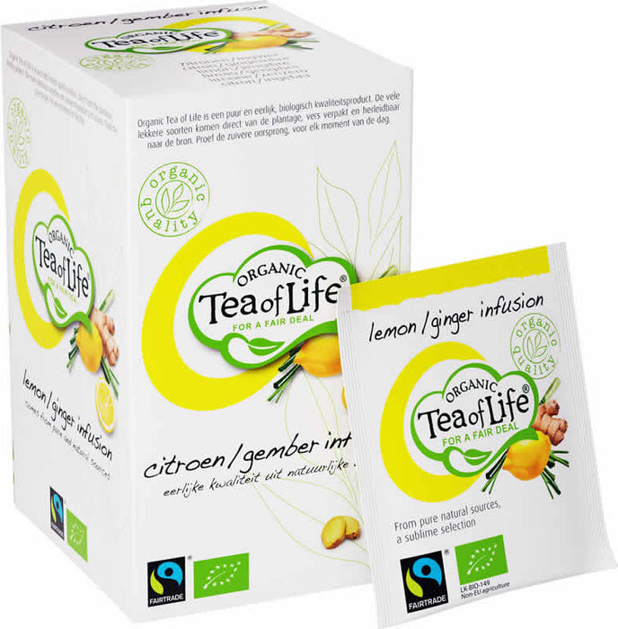 Tea Of Life Organic Green Tea Lemon Ginger Bags , 25 ct