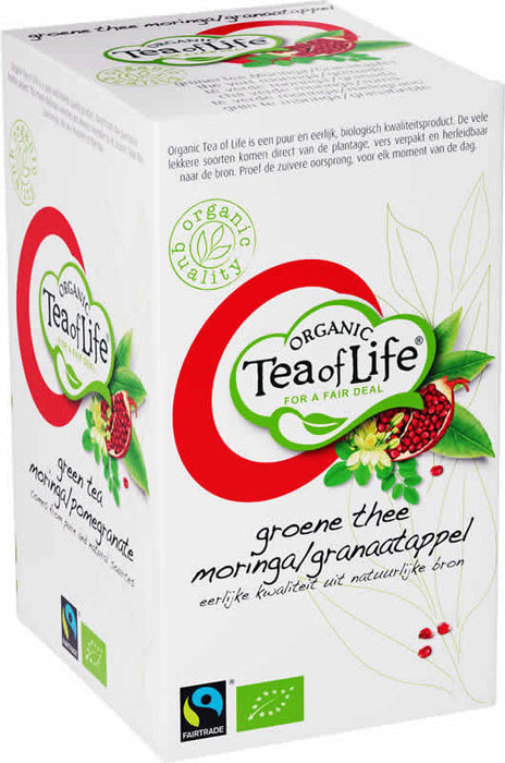 Tea Of Life Organic Green Tea Moringa Pomegranate Tea Bags, 25 ct