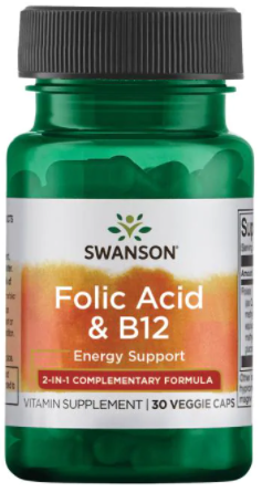 Swanson Folic Acid & B12 Energy Support Vitamin , 30 ct