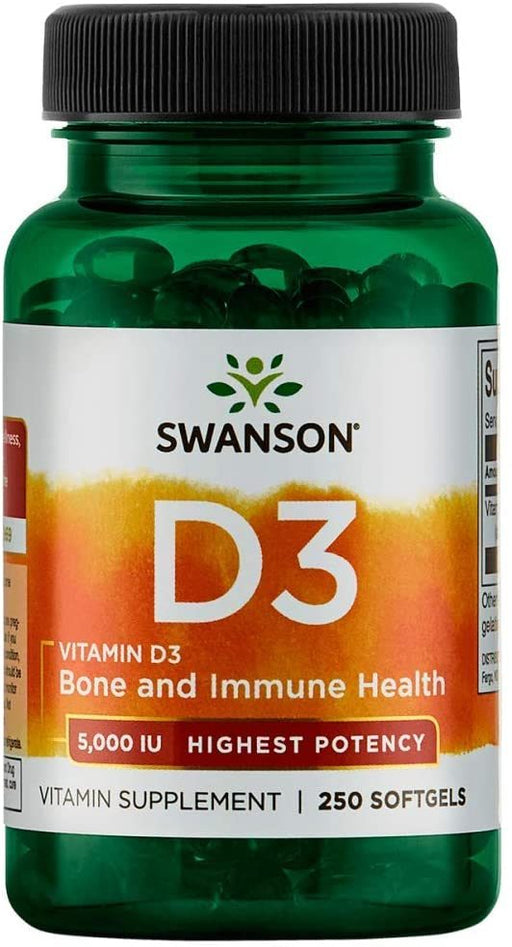 Swanson Vitamin D3 5000 IU Vitamin Supplement Softgels, 250 ct