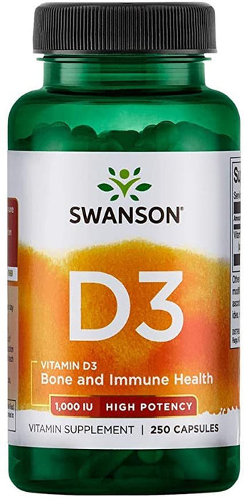 Swanson Vitamin D3 1000 IU Vitamin Supplement Capsules, 250 ct