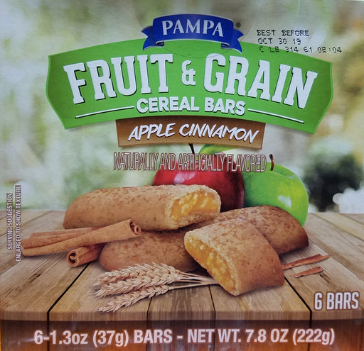 Pampa Fruit & Grain Cereal Bars, Apple Cinnamon, 6 x 37 gr