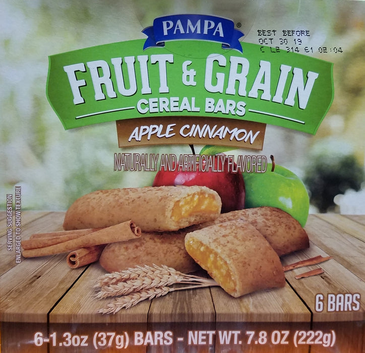 Pampa Fruit & Grain Cereal Bars, Apple Cinnamon, 6 x 37 gr