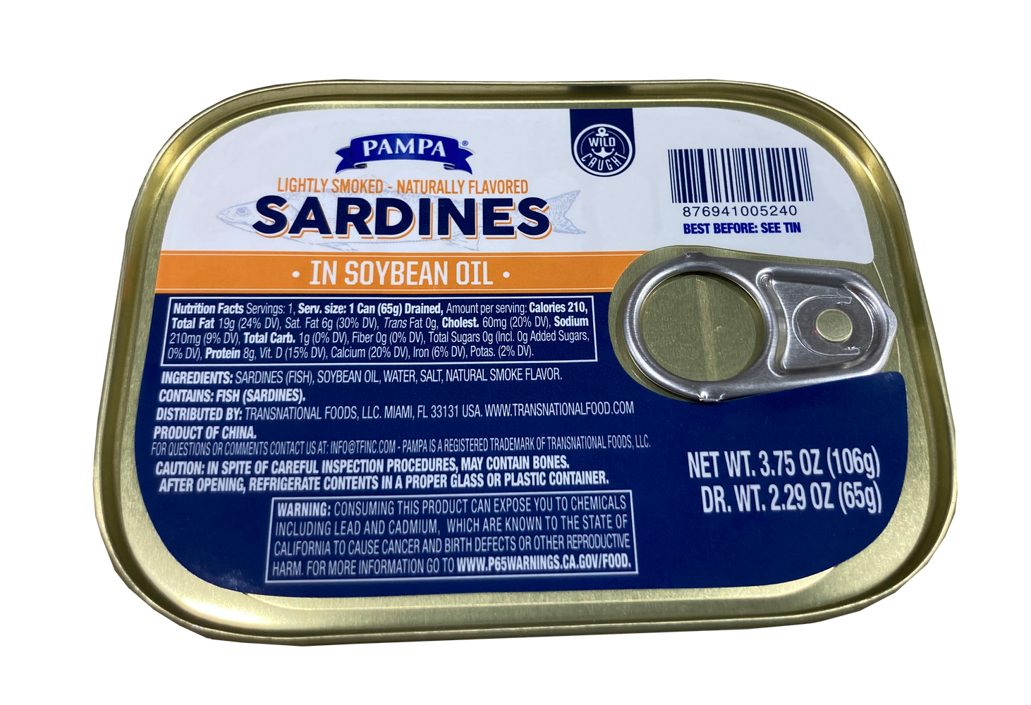 Pampa Sardines in Oil, Lightly Smoked, 3.75 oz