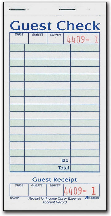 Adams 1-Part Guest Check Books with Stub Value Pack, 20 x 50 ct