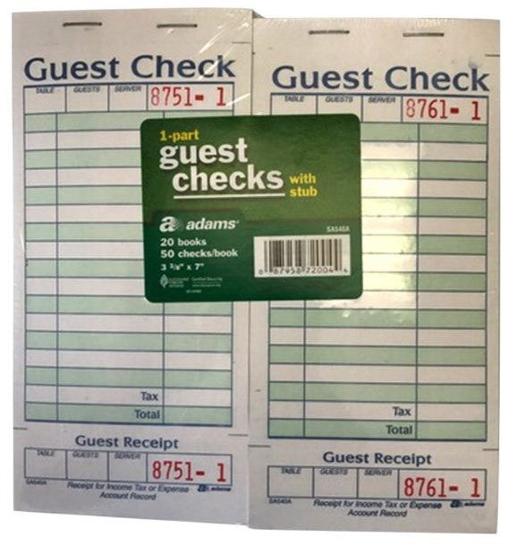 Adams 1-Part Guest Check Books with Stub Value Pack, 20 x 50 ct