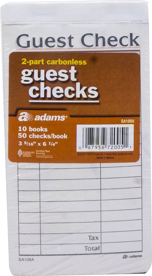 Adams 2-Part Carbonless Guest Checks Books Value Pack, 10 x 50 ct