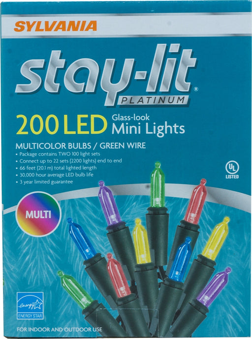 Sylvania Stay-Lit Platinum Glass-Look LED Multicolor Mini Lights, 200 ct