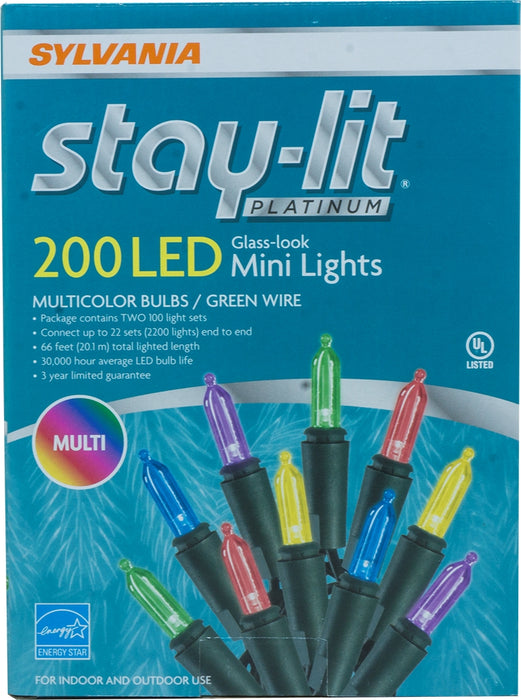 Sylvania Stay-Lit Platinum Glass-Look LED Multicolor Mini Lights, 200 ct