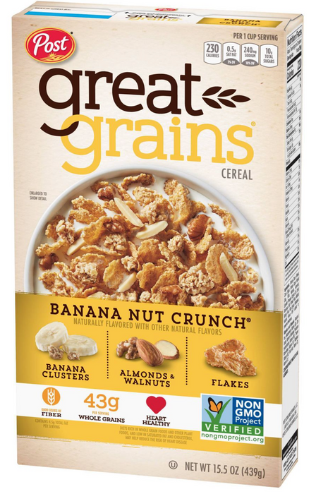 Post Great Grains Banana Cut Crunch Cereal , 15.5 oz