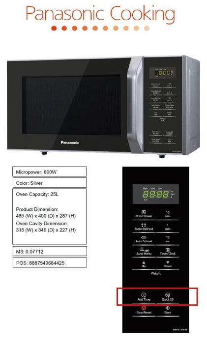 Panasonic 800 Watt Digital Microwave, Silver & Black, Model #NNST34HM