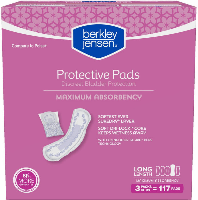 Berkley Jensen Long Length Protective Pads for Women, Discreet Bladder Protection, Maximum Absorbency, 117 ct