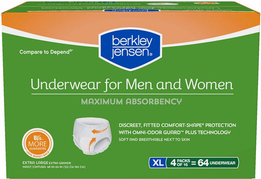 Berkley Jensen XL Underwear for Men and Women, Maximum Absorbency, 64 ct