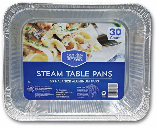 Berkley & Jensen Steam Table Pans, Half Size, 30 ct