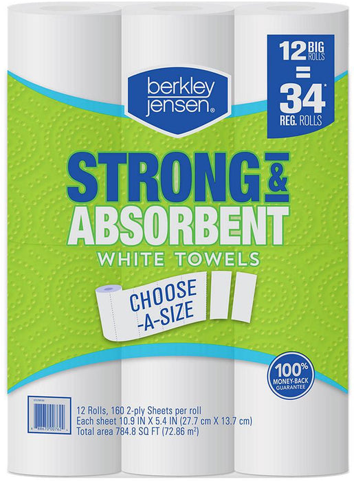 Berkley Jensen Strong & Absorbent Paper White Towels, 160 2-Ply, 12 ct