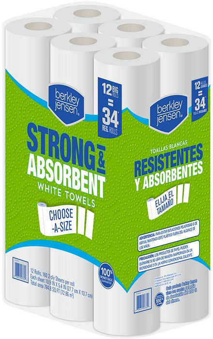 Berkley Jensen Strong & Absorbent Paper White Towels, 160 2-Ply, 12 ct