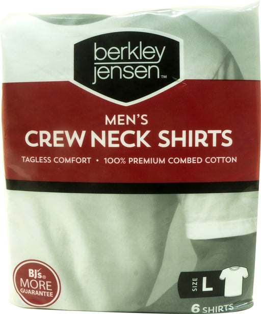 Berkley Jensen Men's Crew Neck Shirts White, L, 6 ct