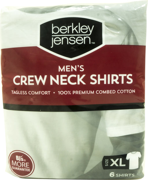 Berkley Jensen Men's Crew Neck Shirts White, XL, 6 ct