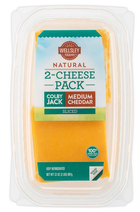 Wellsley Farms Sliced Medium Cheddar & Colby Jack Cheese , 32 oz