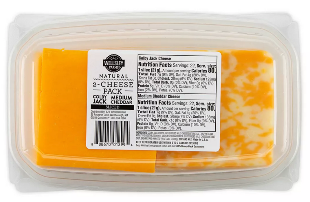 Wellsley Farms Sliced Medium Cheddar & Colby Jack Cheese , 32 oz