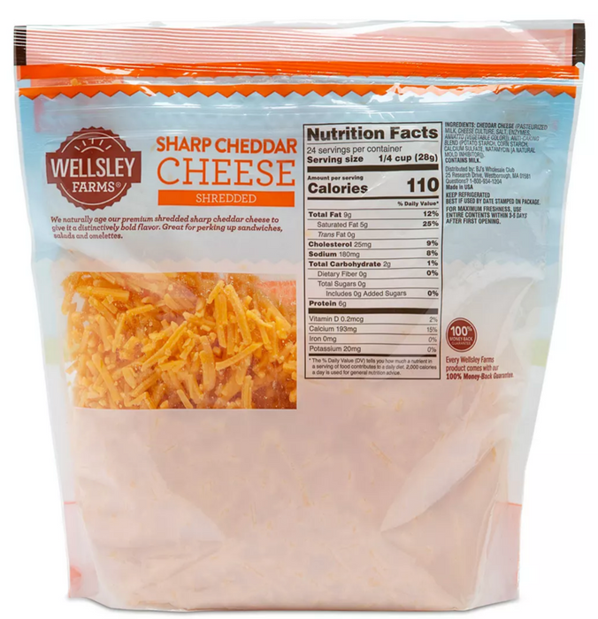 Wellsley Farms Sharp Cheddar Shredded Cheese, 2-Pack, 2 x 24 oz