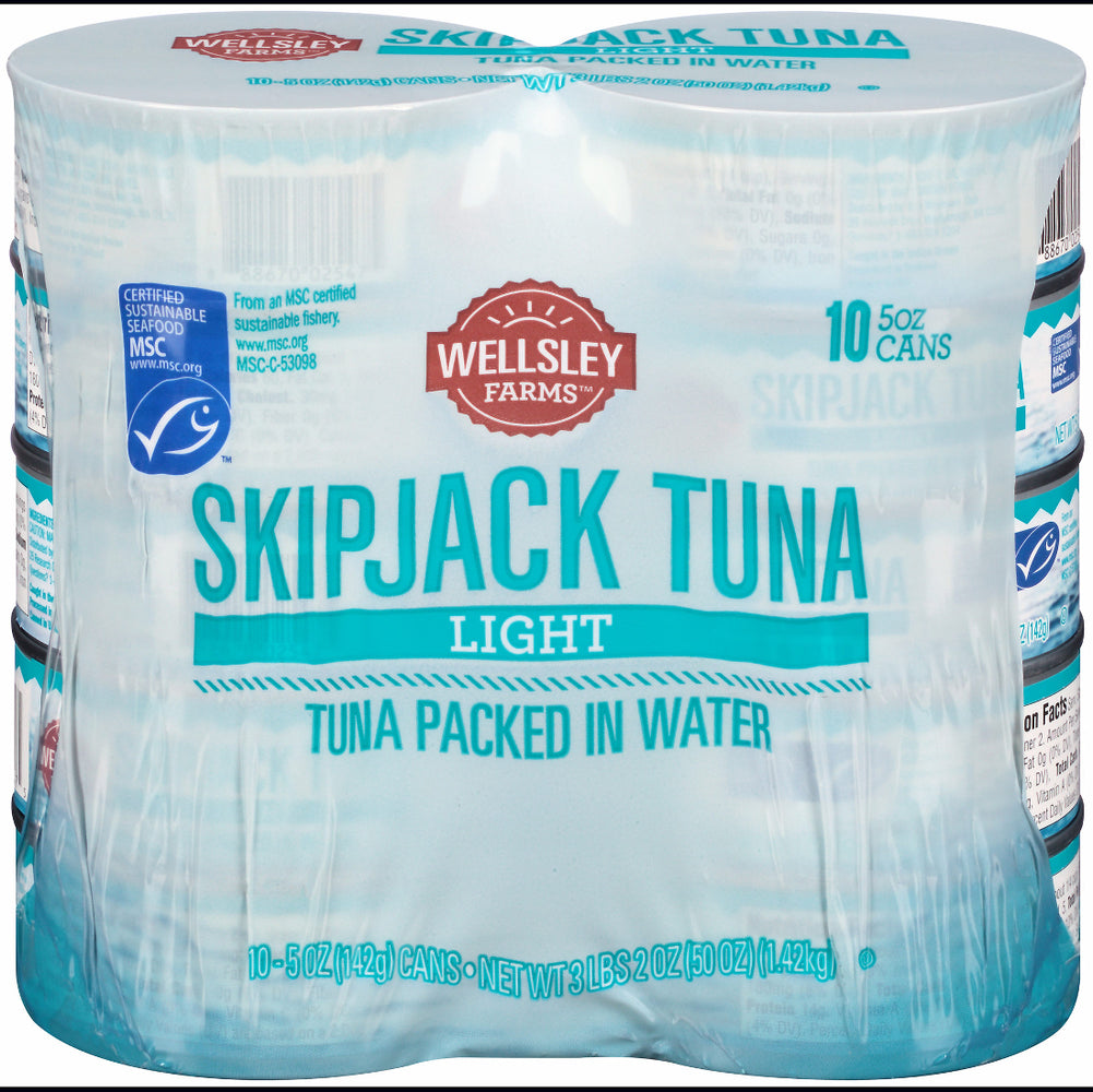 Wellsley Farms Skipjack Tuna in Water, Light, 10 x 5 oz