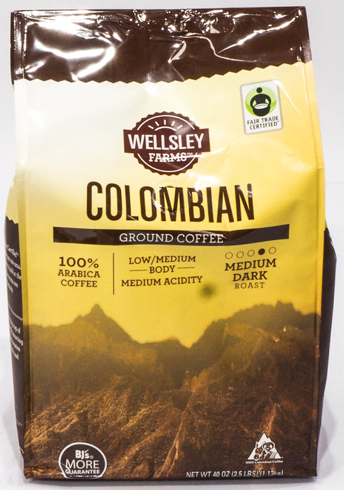 Wellsley Farms Colombian 100% Gound Coffee, Medium Dark Roast, 40 oz