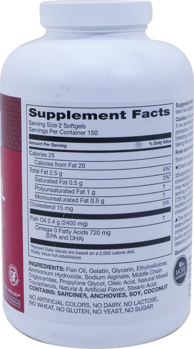 Berkley Jensen 1200 mg Burp Less Fish Oil Dietary Supplement Softgels, 300 ct