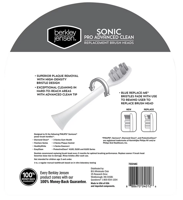 Berkley Jensen Sonic Pro Advanced Clean Replacement Brush Heads , 6 ct