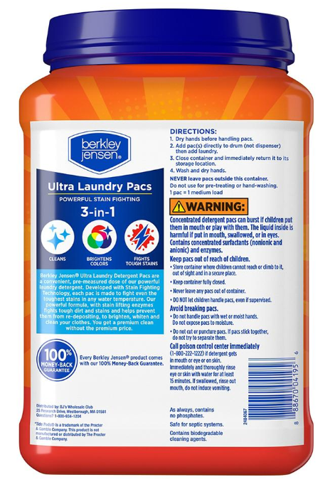 Berkley Jensen Ultra Laundry Pacs , 120 ct