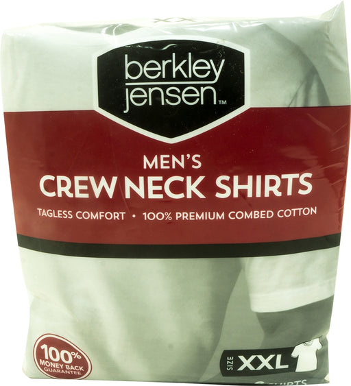 Berkley Jensen Men's Crew Neck Shirts White, XXL, 6 ct