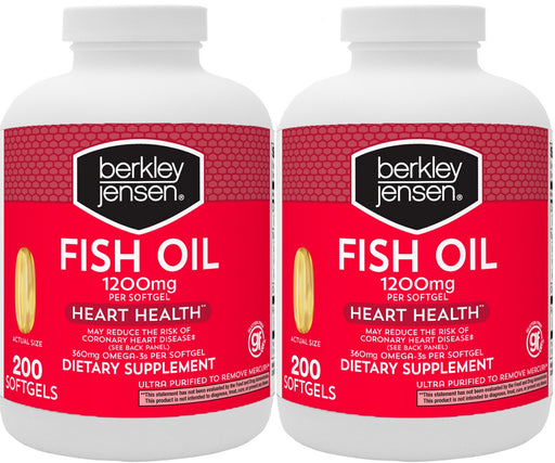 Berkley Jensen Fish Oil Dietary Supplement 1200mg Softgels, 2 x 200 ct