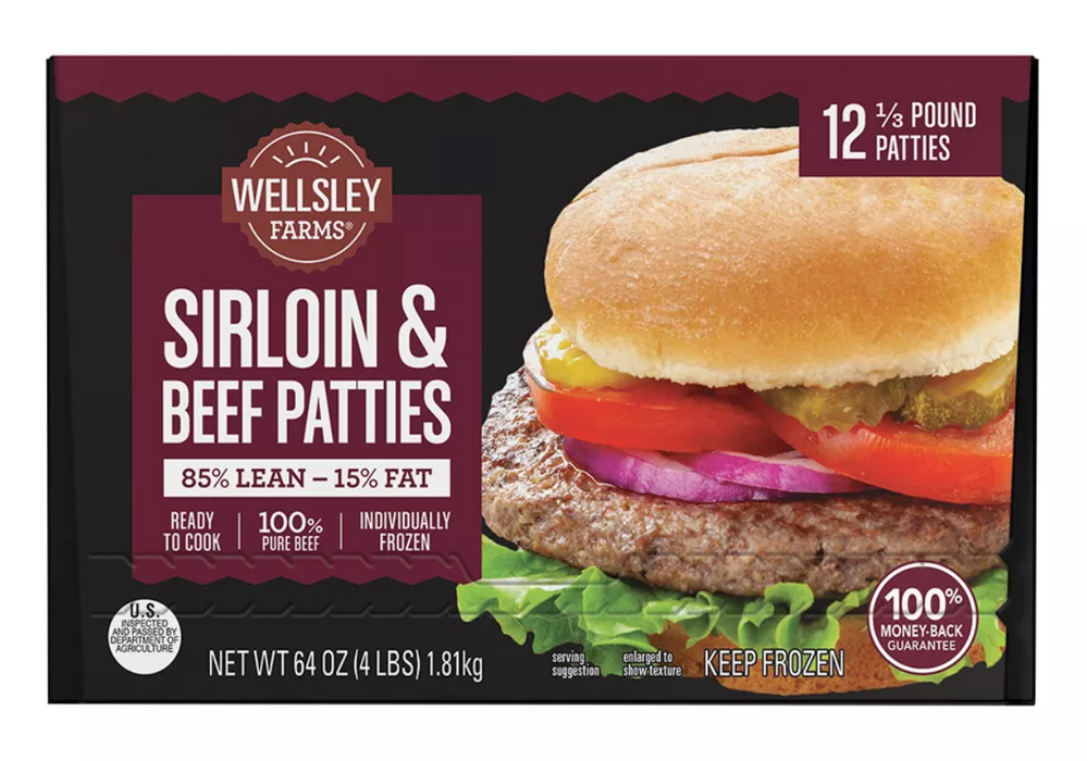 Wellsley Farms Sirloin & Beef Patties, 12-Pack , 12 x 5.3 oz