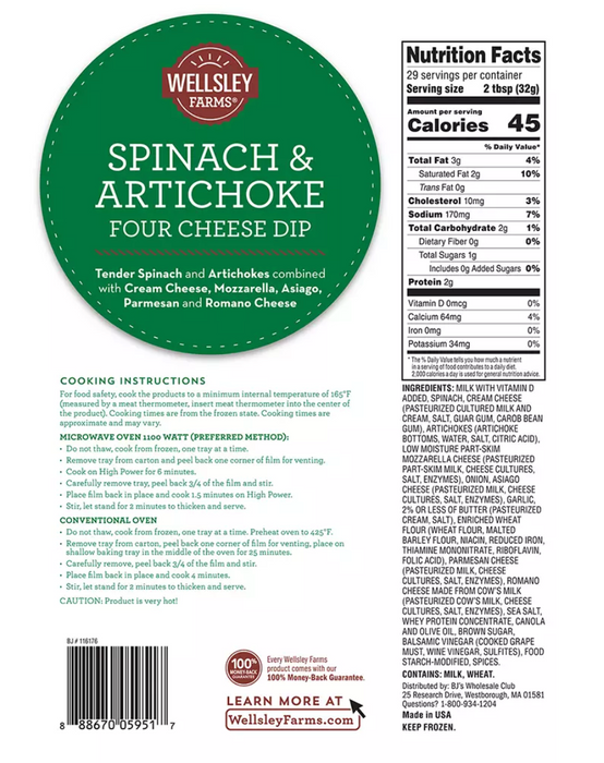 Wellsley Farms Spinach & Artichoke Four Cheese Dip, 2-Pack, 2 x 16 oz